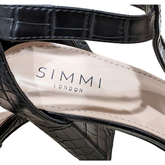 Simmi London Black Zip Up Detail Mock Croc Block Heel Sandals Size 7 - Picture 9 of 12